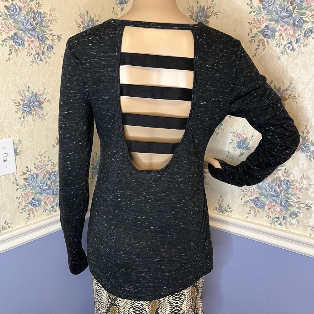 Victoria’s Secret VSX Sport Long Sleeve Top Open Back Black Heathered, Size S